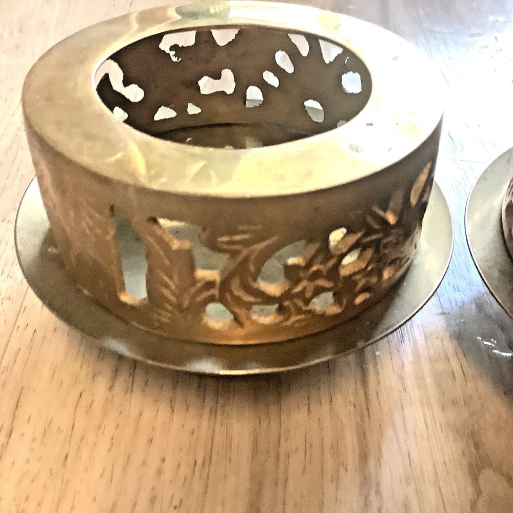 Vintage Pillar Brass MCM Candle Holders Spiked Stand Round Center 3"